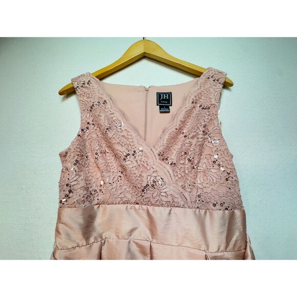 JH Evenings Womens V Neck High-Low Dress Tie Waist Size 4 Pink Sleeveless Summer - Picture 6 of 15